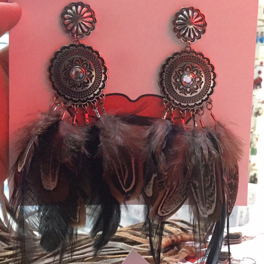 Brown feather earrings