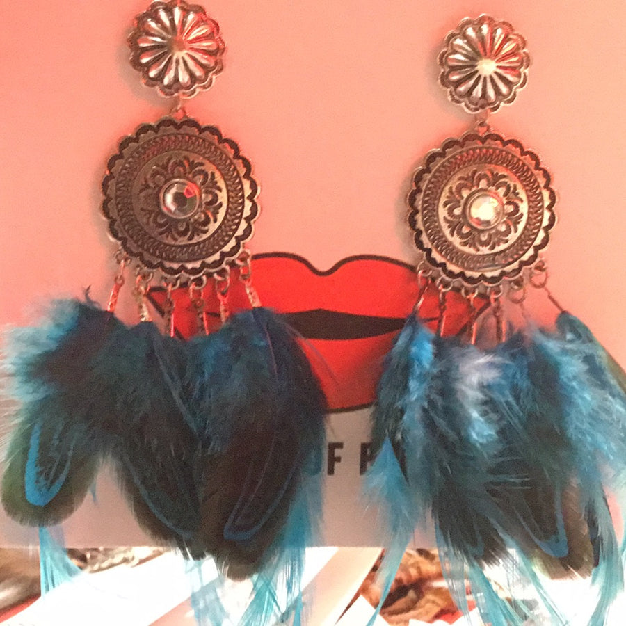 Blue feather earrings