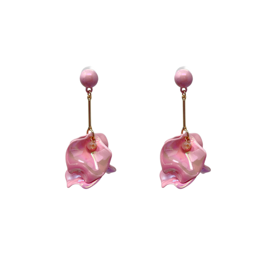 Metallic Pink Floral Earrings