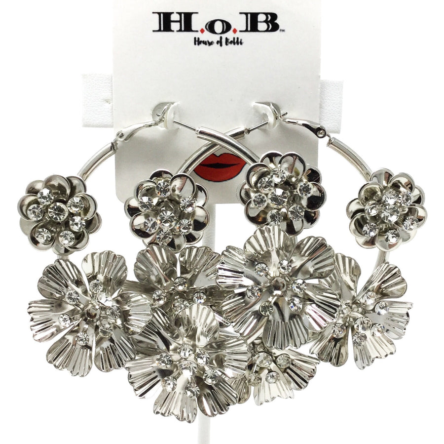 Silver Flower Hoops