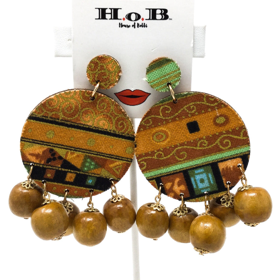 Floral Earrings with Wood Beads