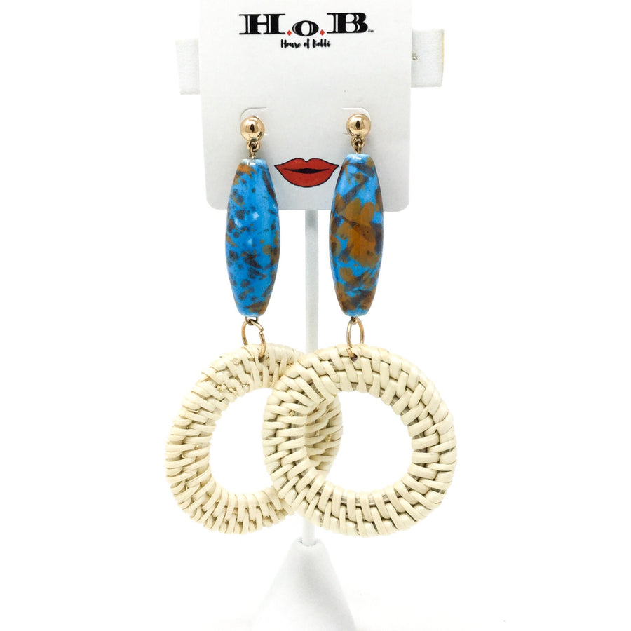 Straw and Ceramic Earrings