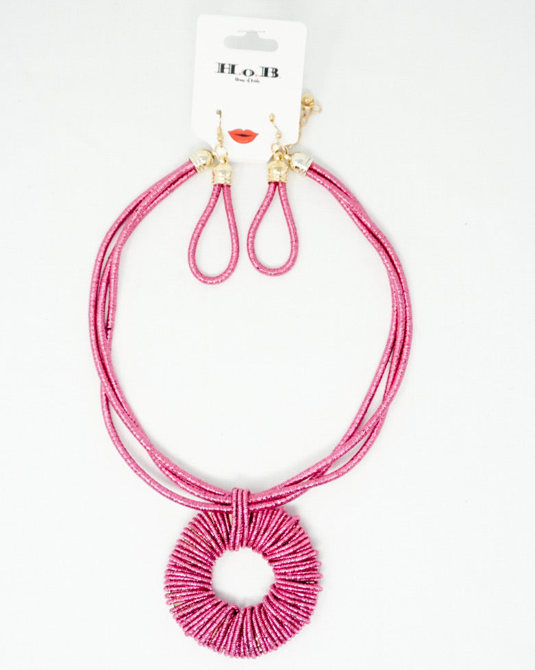 Pink Circle Necklace set