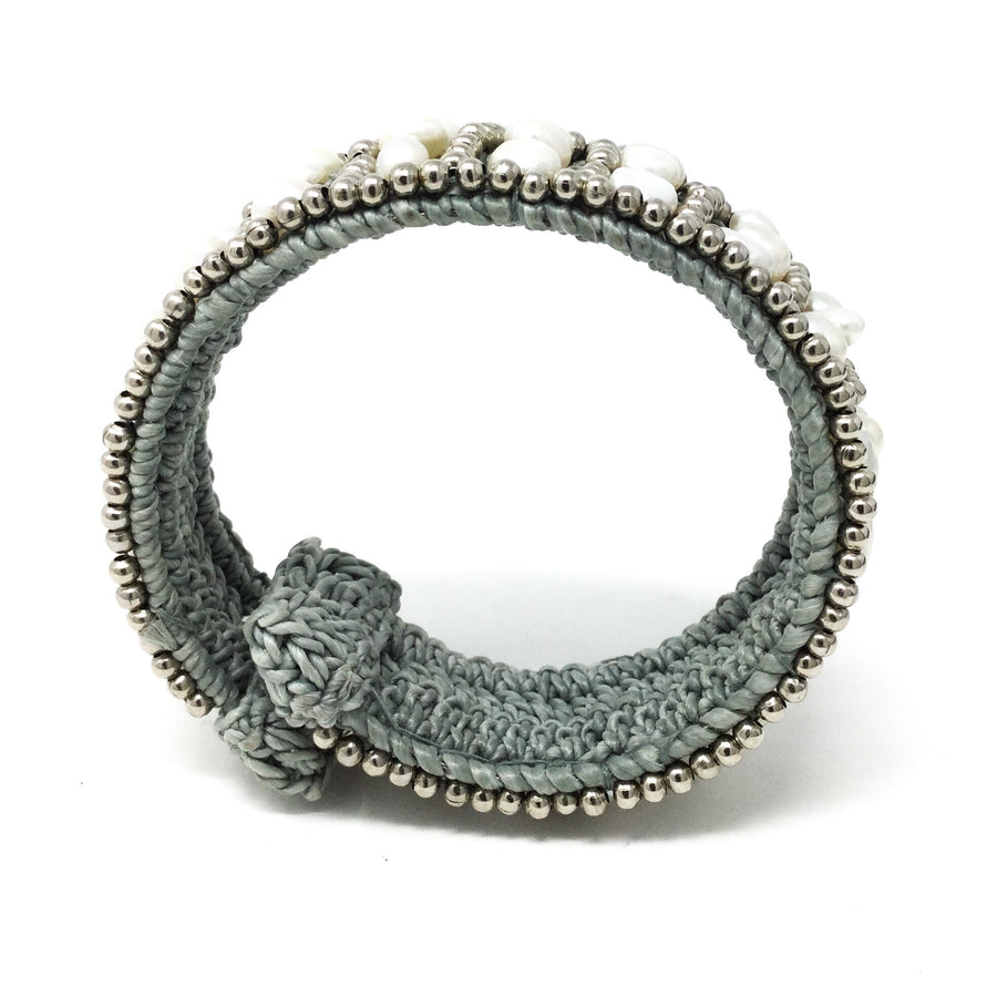 Woven Gray Cuff with Pearls