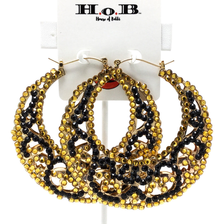 Black and Yellow Gem Hoops