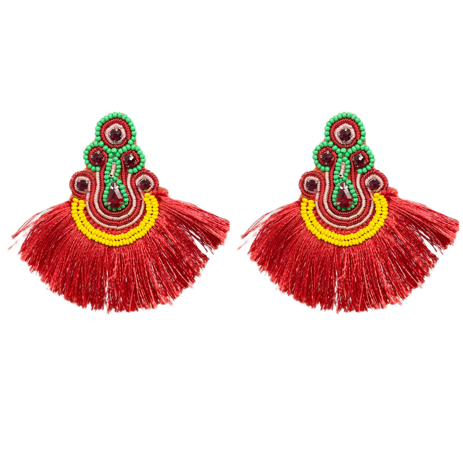 Hot Red Fan Earrings