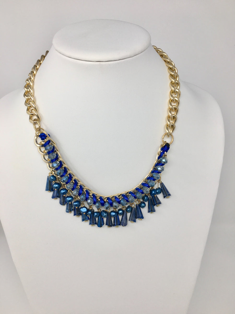 Gold Blue Woven Necklace
