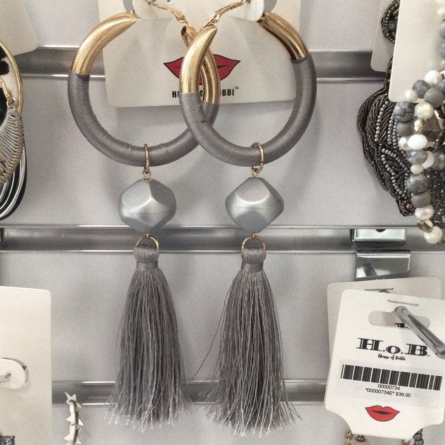Gold and Grey Tassle Hoops