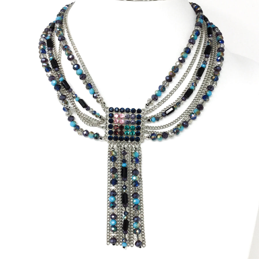 Super Sparkle Blue Gem Tassel Necklace
