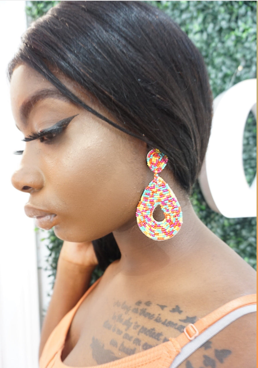 Multicolored Beaded Teardrop Earrings