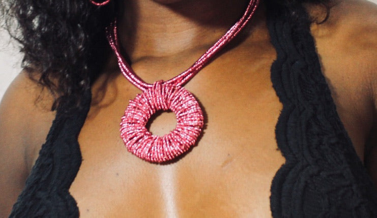 Pink Circle Necklace set