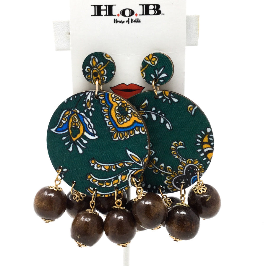 Floral Earrings with Wood Beads