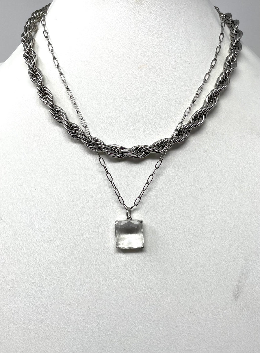 Square Gem Silver Necklace