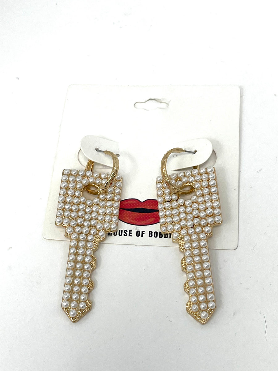Pearl Key Earrings
