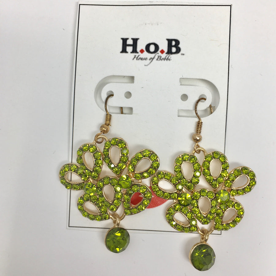 Green Flower Short Earrings
