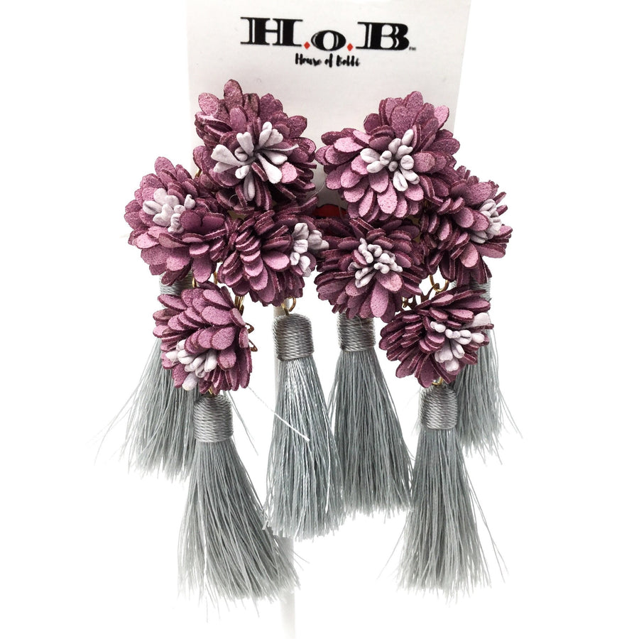 Fabric Flower Tassel Earrings