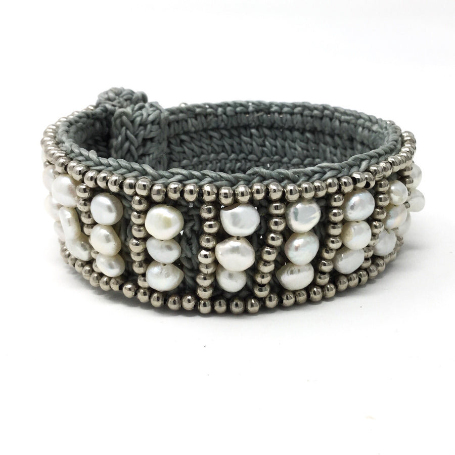 Woven Gray Cuff with Pearls