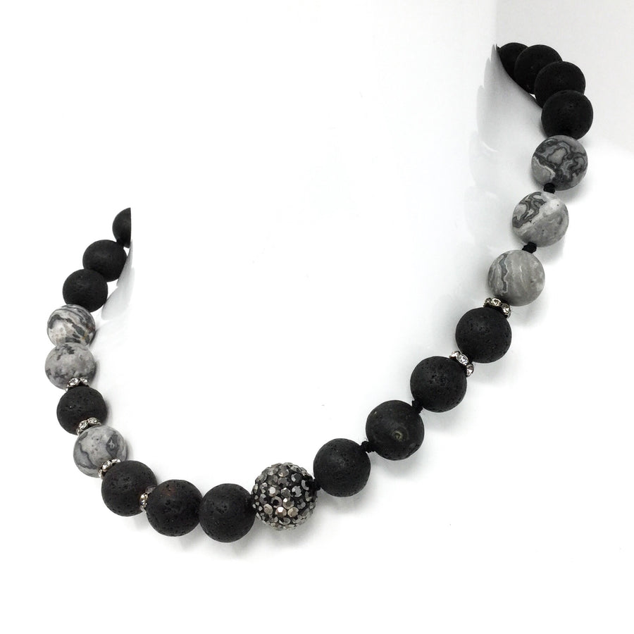 Black Silver and Sparkle Beaded Necklace