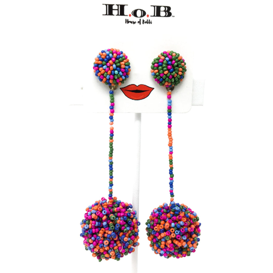Multicolored Beaded Ball Earrings