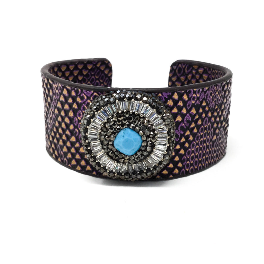 Purple Leather Cuff With Turquoise Gem