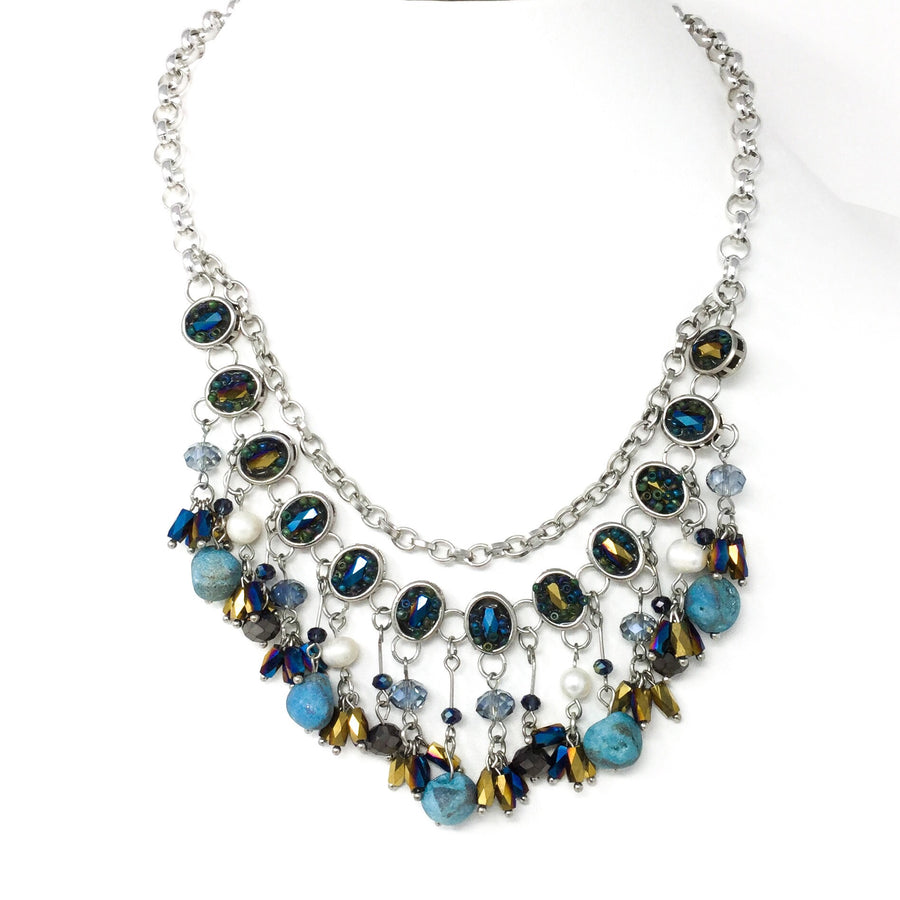 Blue Beaded Silver Necklace