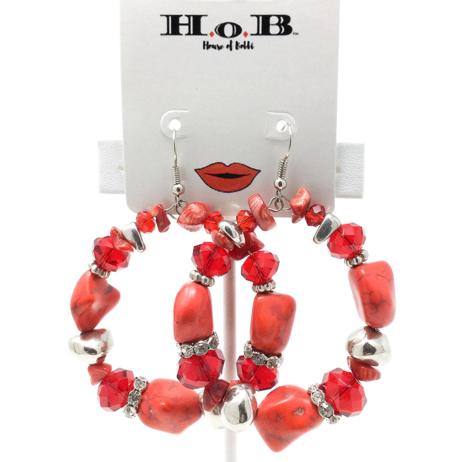 Coral Red Beaded Earrings