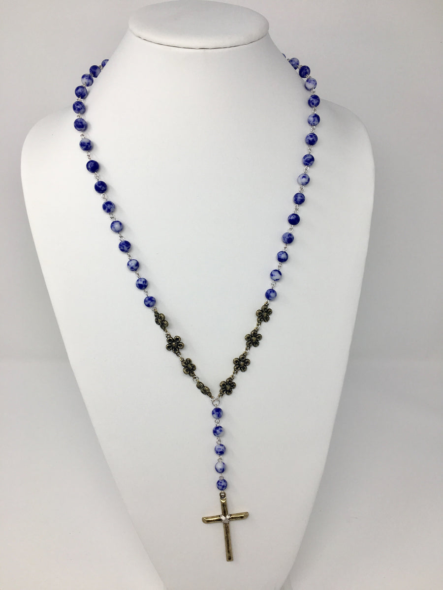 Rosary Beaded Flower Necklace