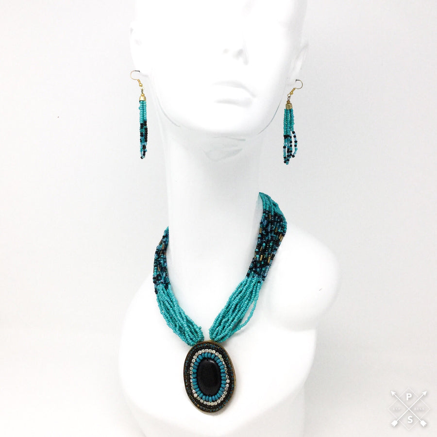 Turquoise Bead Necklace and Earrings